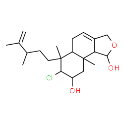 ChemSpider 2D Image | 7-Chloro-6-(3,4-dimethyl-4-penten-1-yl)-6,9a-dimethyl-1,3,5,5a,6,7,8,9,9a,9b-decahydronaphtho[1,2-c]furan-1,8-diol | C21H33ClO3
