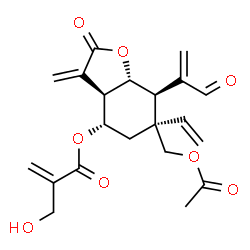 ChemSpider 2D Image | (3aR,4S,6R,7R,7aR)-6-(Acetoxymethyl)-3-methylene-2-oxo-7-(3-oxo-1-propen-2-yl)-6-vinyloctahydro-1-benzofuran-4-yl 2-(hydroxymethyl)acrylate | C21H24O8