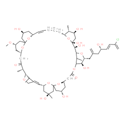 ChemSpider 2D Image | (3S,5R,6E,10S,11S,14S,16S,20S,22R,23Z,28R,29R,30S,32R,33S,36R,37R,42R,44S,51R)-36-[(4S,5E)-7-Chloro-4-hydroxy-2-methylene-5,7-octadien-1-yl]-3,20,30,32,33,37,44-heptahydroxy-16-methoxy-3,11,29,47,51-p
entamethyl-9,35,39,46,48,49,50,52-octaoxaoctacyclo[40.3.1.1~1,5~.1~7,10~.1~14,18~.1~18,22~.1~28,32~.1~34,38~]dopentaconta-6,23-diene-12,40-dione | C59H89ClO19