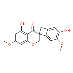 ChemSpider 2D Image | (7R)-3,5'-Dihydroxy-4,7'-dimethoxy-4'H-spiro[bicyclo[4.2.0]octa-1,3,5-triene-7,3'-chromen]-4'-one | C18H16O6