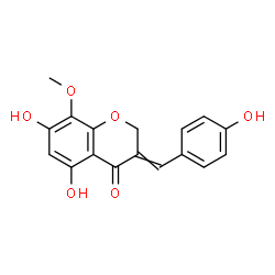 ChemSpider 2D Image | 5,7-Dihydroxy-3-(4-hydroxybenzylidene)-8-methoxy-2,3-dihydro-4H-chromen-4-one | C17H14O6