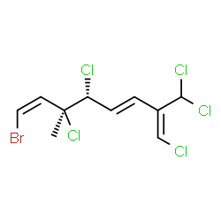 ChemSpider 2D Image | (1Z,3E,5R,6S,7Z)-8-Bromo-1,5,6-trichloro-2-(dichloromethyl)-6-methyl-1,3,7-octatriene | C10H10BrCl5