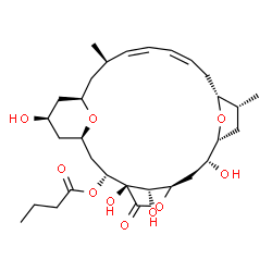ChemSpider 2D Image | (1R,3R,4R,7R,9R,10R,12R,13R,15Z,17Z,19R,21R,23S,27S)-4,9,23,27-Tetrahydroxy-12,19-dimethyl-5-oxo-6,25,26-trioxatetracyclo[19.3.1.1~4,7~.1~10,13~]heptacosa-15,17-dien-3-yl butyrate | C30H46O10