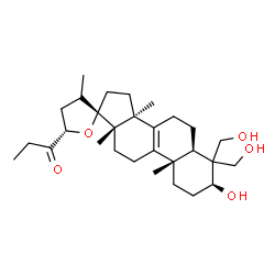 ChemSpider 2D Image | 1-[(3S,3'S,5R,5'S,10S,13S,14S,17S)-3-Hydroxy-4,4-bis(hydroxymethyl)-3',10,13,14-tetramethyl-1,2,3,4,4',5,5',6,7,10,11,12,13,14,15,16-hexadecahydro-3'H-spiro[cyclopenta[a]phenanthrene-17,2'-furan]-5'-y
l]-1-propanone (non-preferred name) | C29H46O5