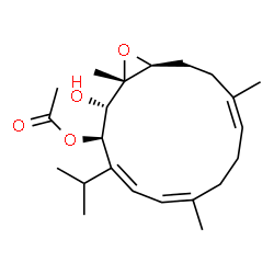 ChemSpider 2D Image | (1S,2S,3R,4Z,6Z,10Z,14S)-2-Hydroxy-4-isopropyl-1,7,11-trimethyl-15-oxabicyclo[12.1.0]pentadeca-4,6,10-trien-3-yl acetate | C22H34O4