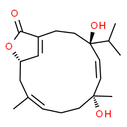 ChemSpider 2D Image | (4S,5Z,7R,10Z,13S)-4,7-Dihydroxy-4-isopropyl-7,11-dimethyl-14-oxabicyclo[11.2.1]hexadeca-1(16),5,10-trien-15-one | C20H30O4