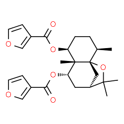 ChemSpider 2D Image | (1S,2R,5S,6S,7S,9S)-2,6,10,10-Tetramethyl-11-oxatricyclo[7.2.1.0~1,6~]dodecane-5,7-diyl di(3-furoate) | C25H30O7
