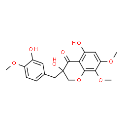 ChemSpider 2D Image | 3,5-Dihydroxy-3-(3-hydroxy-4-methoxybenzyl)-7,8-dimethoxy-2,3-dihydro-4H-chromen-4-one | C19H20O8