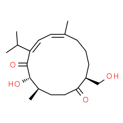 ChemSpider 2D Image | (4R,5S,7Z,9Z,14S)-5-Hydroxy-14-(hydroxymethyl)-7-isopropyl-4,10-dimethyl-7,9-cyclotetradecadiene-1,6-dione | C20H32O4