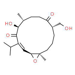 ChemSpider 2D Image | (1S,2Z,5S,6R,10S,14R)-5-Hydroxy-10-(hydroxymethyl)-3-isopropyl-6,14-dimethyl-15-oxabicyclo[12.1.0]pentadec-2-ene-4,9-dione | C20H32O5