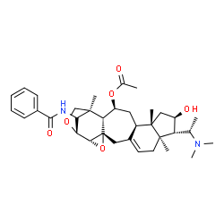 ChemSpider 2D Image | (1R,2R,4S,9R,10S,11R,13S,14R,16S,17R,18S,21R)-21-(Benzoylamino)-10-[(1S)-1-(dimethylamino)ethyl]-11-hydroxy-9,13,18-trimethyl-3,20-dioxahexacyclo[16.2.1.0~2,4~.0~4,17~.0~6,14~.0~9,13~]henicos-6-en-16-
yl acetate | C35H48N2O6
