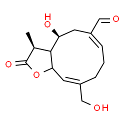 ChemSpider 2D Image | (3S,4S,6E,10E)-4-Hydroxy-10-(hydroxymethyl)-3-methyl-2-oxo-2,3,3a,4,5,8,9,11a-octahydrocyclodeca[b]furan-6-carbaldehyde | C15H20O5