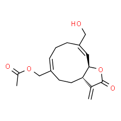 ChemSpider 2D Image | [(3aS,6E,10E,11aR)-10-(Hydroxymethyl)-3-methylene-2-oxo-2,3,3a,4,5,8,9,11a-octahydrocyclodeca[b]furan-6-yl]methyl acetate | C17H22O5