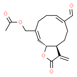 ChemSpider 2D Image | [(3aS,6E,10E,11aR)-6-Formyl-3-methylene-2-oxo-2,3,3a,4,5,8,9,11a-octahydrocyclodeca[b]furan-10-yl]methyl acetate | C17H20O5
