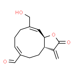 ChemSpider 2D Image | (3aS,6E,10E,11aR)-10-(Hydroxymethyl)-3-methylene-2-oxo-2,3,3a,4,5,8,9,11a-octahydrocyclodeca[b]furan-6-carbaldehyde | C15H18O4