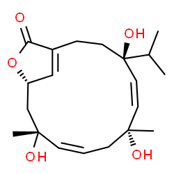 ChemSpider 2D Image | (4S,5Z,7R,9Z,11R,13S)-4,7,11-Trihydroxy-4-isopropyl-7,11-dimethyl-14-oxabicyclo[11.2.1]hexadeca-1(16),5,9-trien-15-one | C20H30O5