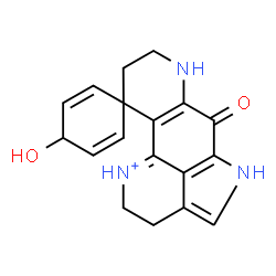 ChemSpider 2D Image | 4-Hydroxy-6'-oxo-2',5',6',7',8',9'-hexahydro-3'H-spiro[cyclohexa-2,5-diene-1,10'-pyrrolo[4,3,2-de][1,7]phenanthrolin[1]ium] | C18H18N3O2