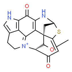 ChemSpider 2D Image | (1R,14R,19R,20R)-20-Methoxy-11,18-dioxo-15-thia-9,13-diaza-4-azoniaheptacyclo[12.6.1.1~3,7~.0~1,16~.0~2,12~.0~4,19~.0~10,22~]docosa-2(12),3,7,10(22),16-pentaene | C19H16N3O3S
