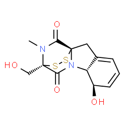ChemSpider 2D Image | (1S,7R,8R,11S)-7-Hydroxy-11-(hydroxymethyl)-15-methyl-12,13-dithia-9,15-diazatetracyclo[9.2.2.0~1,9~.0~3,8~]pentadeca-3,5-diene-10,14-dione | C13H14N2O4S2
