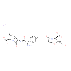 ChemSpider 2D Image | Potassium 4-[(1R)-1-amino-2-{[(2S,6R)-2-carboxy-3,3-dimethyl-7-oxo-4-thia-1-azabicyclo[3.2.0]hept-6-yl]imino}-2-hydroxyethyl]phenolate (2R,3Z)-3-(2-hydroxyethylidene)-7-oxo-4-oxa-1-azabicyclo[3.2.0]he
ptane-2-carboxylic acid (1:1:1) | C24H27KN4O10S