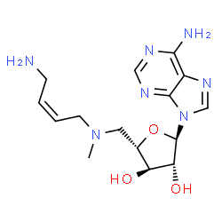 ChemSpider 2D Image | 9-(5-{[(2Z)-4-Amino-2-buten-1-yl](methyl)amino}-5-deoxy-alpha-L-arabinofuranosyl)-9H-purin-6-amine | C15H23N7O3