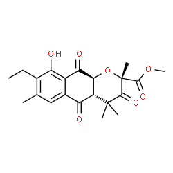 ChemSpider 2D Image | Methyl (2S,4aS,10aS)-8-ethyl-9-hydroxy-2,4,4,7-tetramethyl-3,5,10-trioxo-3,4,4a,5,10,10a-hexahydro-2H-benzo[g]chromene-2-carboxylate | C21H24O7
