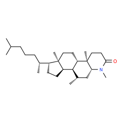 ChemSpider 2D Image | (4aR,4bS,6aR,7R,9aR,9bS,10S,11aR)-1,4a,6a,10-Tetramethyl-7-[(2R)-6-methyl-2-heptanyl]hexadecahydro-2H-indeno[5,4-f]quinolin-2-one | C28H49NO