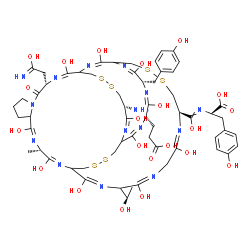 ChemSpider 2D Image | N-{[(2E,4S,5E,13S,14E,21R,22E,25E,27S,28E,30S,31E,38R,39E,42E,45E,51E)-21-Amino-27-(2-carboxyethyl)-3,6,15,22,25,28,31,40,43,46,51-undecahydroxy-30-(4-hydroxybenzyl)-44-[(1R)-1-hydroxyethyl]-13-(2-hyd
roxy-2-iminoethyl)-4-methyl-12-oxo-18,19,35,36,48,49-hexathia-2,5,11,14,23,26,29,32,39,42,45,52-dodecaazatetracyclo[22.22.4.2~16,33~.0~7,11~]dopentaconta-2,5,14,22,25,28,31,39,42,45,51-undecaen-38-yl]
(hydroxy)methylene}-L-tyrosine | C59H79N15O21S6