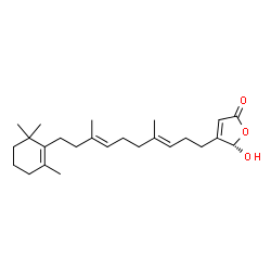 ChemSpider 2D Image | (5S)-4-[(3E,7E)-4,8-Dimethyl-10-(2,6,6-trimethyl-1-cyclohexen-1-yl)-3,7-decadien-1-yl]-5-hydroxy-2(5H)-furanone | C25H38O3