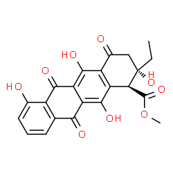 ChemSpider 2D Image | Methyl (1S,2S)-2-ethyl-2,5,7,12-tetrahydroxy-4,6,11-trioxo-1,2,3,4,6,11-hexahydro-1-tetracenecarboxylate | C22H18O9