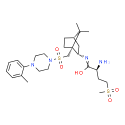 ChemSpider 2D Image | (2S)-2-Amino-N-[(1R,2S,4S)-7,7-dimethyl-1-({[4-(2-methylphenyl)-1-piperazinyl]sulfonyl}methyl)bicyclo[2.2.1]hept-2-yl]-4-(methylsulfonyl)butanimidic acid | C26H42N4O5S2