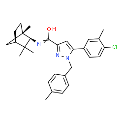 ChemSpider 2D Image | 5-(4-Chloro-3-methylphenyl)-1-(4-methylbenzyl)-N-[(1S,2R,4R)-1,3,3-trimethylbicyclo[2.2.1]hept-2-yl]-1H-pyrazole-3-carboximidic acid | C29H34ClN3O