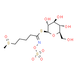 ChemSpider 2D Image | 1-S-[(1E)-5-[(R)-Methylsulfinyl]-N-(sulfonatooxy)pentanimidoyl]-1-thio-beta-D-glucopyranose | C12H22NO10S3