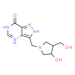 ChemSpider 2D Image | 3-{[3-Hydroxy-4-(hydroxymethyl)-1-pyrrolidinyl]methyl}-7-oxo-6,7-dihydro-2H-pyrazolo[4,3-d]pyrimidin-4-ium | C11H16N5O3