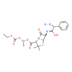 ChemSpider 2D Image | (2R)-2-Amino-N-[(6R)-2-({(1S)-1-[(ethoxycarbonyl)oxy]ethoxy}carbonyl)-3,3-dimethyl-7-oxo-4-thia-1-azabicyclo[3.2.0]hept-6-yl]-2-phenylethanimidic acid | C21H27N3O7S