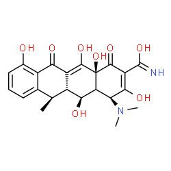 ChemSpider 2D Image | (4S,5S,5aR,6R,12aS)-4-(Dimethylamino)-3,5,10,12,12a-pentahydroxy-6-methyl-1,11-dioxo-1,4,4a,5,5a,6,11,12a-octahydro-2-tetracenecarboximidic acid | C22H24N2O8