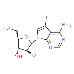 ChemSpider 2D Image | 5-Iodo-7-(beta-L-xylofuranosyl)-7H-pyrrolo[2,3-d]pyrimidin-4-amine | C11H13IN4O4