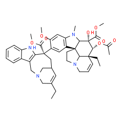 ChemSpider 2D Image | Methyl (2xi,3beta,4beta,5alpha,12beta,19xi)-4-acetoxy-15-[(12S)-16-ethyl-12-(methoxycarbonyl)-1,10-diazatetracyclo[12.3.1.0~3,11~.0~4,9~]octadeca-3(11),4,6,8,15-pentaen-12-yl]-3-hydroxy-16-methoxy-1-m
ethyl-6,7-didehydroaspidospermidine-3-carboxylate | C45H54N4O8