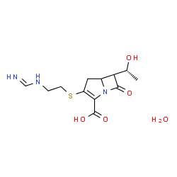 ChemSpider 2D Image | 6-[(1R)-1-Hydroxyethyl]-3-({2-[(iminomethyl)amino]ethyl}sulfanyl)-7-oxo-1-azabicyclo[3.2.0]hept-2-ene-2-carboxylic acid hydrate (1:1) | C12H19N3O5S