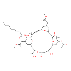 ChemSpider 2D Image | (8Z)-25-Acetoxy-1,11,21-trihydroxy-17-(1-hydroxyethyl)-5,13-bis(2-methoxy-2-oxoethylidene)-10,10,26,26-tetramethyl-19-oxo-18,27,28,29-tetraoxatetracyclo[21.3.1.1~3,7~.1~11,15~]nonacos-8-en-12-yl (2E,4
E)-2,4-octadienoate | C47H68O17