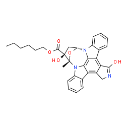 ChemSpider 2D Image | Hexyl (15S,16S,18R)-3,16-dihydroxy-15-methyl-28-oxa-4,14,19-triazaoctacyclo[12.11.2.1~15,18~.0~2,6~.0~7,27~.0~8,13~.0~19,26~.0~20,25~]octacosa-1,3,6,8,10,12,20,22,24,26-decaene-16-carboxylate | C32H31N3O5