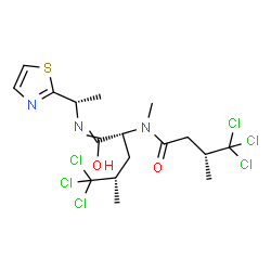 ChemSpider 2D Image | (2R,4S)-5,5,5-Trichloro-4-methyl-2-{methyl[(3R)-4,4,4-trichloro-3-methylbutanoyl]amino}-N-[(1S)-1-(1,3-thiazol-2-yl)ethyl]pentanimidic acid | C17H23Cl6N3O2S