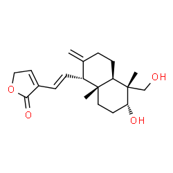 ChemSpider 2D Image | 3-{(E)-2-[(1R,4aR,5R,6R,8aS)-6-Hydroxy-5-(hydroxymethyl)-5,8a-dimethyl-2-methylenedecahydro-1-naphthalenyl]vinyl}-2(5H)-furanone | C20H28O4