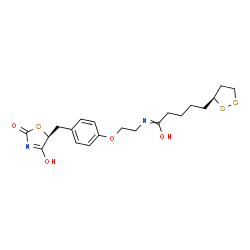 ChemSpider 2D Image | 5-[(3S)-1,2-Dithiolan-3-yl]-N-[2-(4-{[(5S)-4-hydroxy-2-oxo-2,5-dihydro-1,3-thiazol-5-yl]methyl}phenoxy)ethyl]pentanimidic acid | C20H26N2O4S3