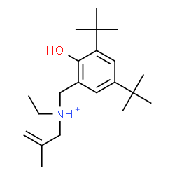 ChemSpider 2D Image | N-Ethyl-N-[2-hydroxy-3,5-bis(2-methyl-2-propanyl)benzyl]-2-methyl-2-propen-1-aminium | C21H36NO