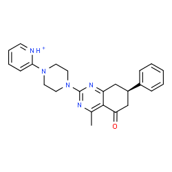 ChemSpider 2D Image | 2-{4-[(7R)-4-Methyl-5-oxo-7-phenyl-5,6,7,8-tetrahydro-2-quinazolinyl]-1-piperazinyl}pyridinium | C24H26N5O
