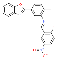 ChemSpider 2D Image | 2-[(E)-{[5-(1,3-Benzoxazol-2-yl)-2-methylphenyl]imino}methyl]-4-nitrophenolate | C21H14N3O4