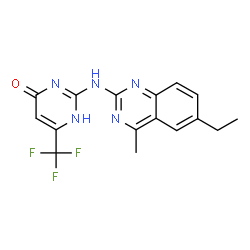 ChemSpider 2D Image | 4-pyrimidinol, 2-[(6-ethyl-4-methyl-2-quinazolinyl)amino]-6-(trifluoromethyl)- | C16H14F3N5O