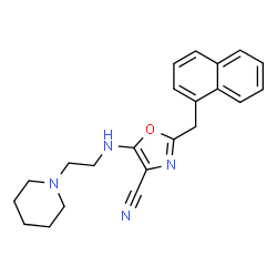ChemSpider 2D Image | 2-(1-Naphthylmethyl)-5-{[2-(1-piperidinyl)ethyl]amino}-1,3-oxazole-4-carbonitrile | C22H24N4O