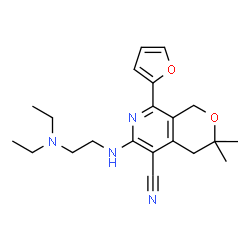 ChemSpider 2D Image | 6-{[2-(Diethylamino)ethyl]amino}-8-(2-furyl)-3,3-dimethyl-3,4-dihydro-1H-pyrano[3,4-c]pyridine-5-carbonitrile | C21H28N4O2